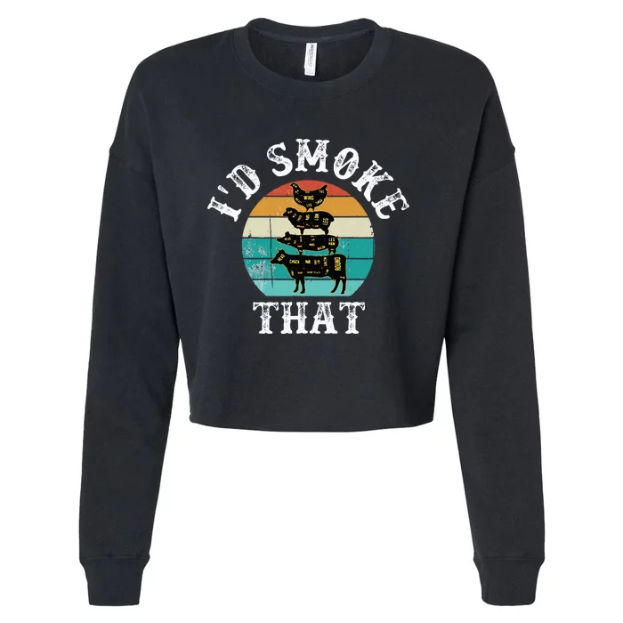 Bbq Party Smoker Chef Dad ID Smoke That Cropped Pullover Crew