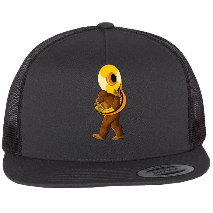 Bigfoot Playing Sousaphone Instrument Tuba Flat Bill Trucker Hat