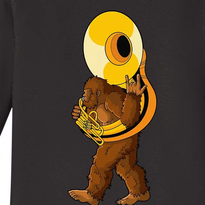 Bigfoot Playing Sousaphone Instrument Tuba Baby Long Sleeve Bodysuit