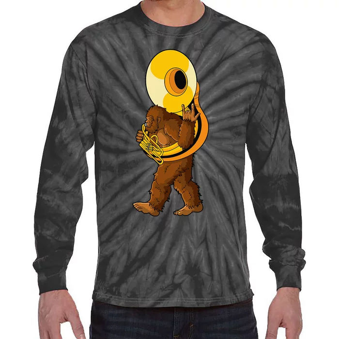 Bigfoot Playing Sousaphone Instrument Tuba Tie-Dye Long Sleeve Shirt