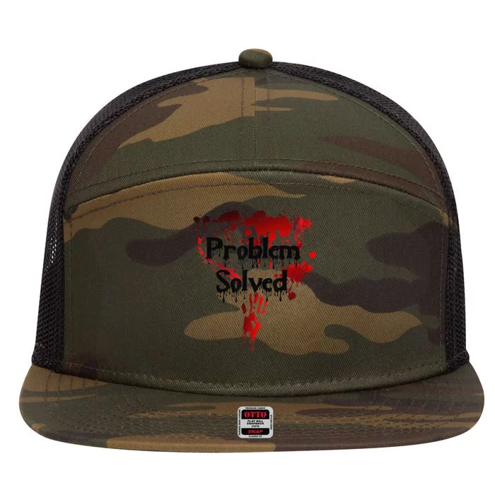 Bloody Problem Solved Halloween 7 Panel Mesh Trucker Snapback Hat