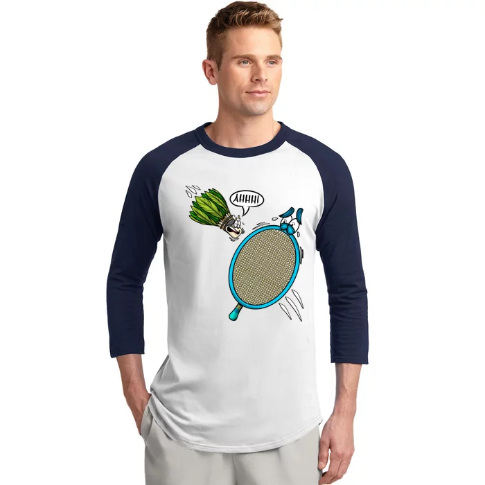 Badminton Player Screaming Shuttlecock Ahhh Badminton Gift Baseball Sleeve Shirt