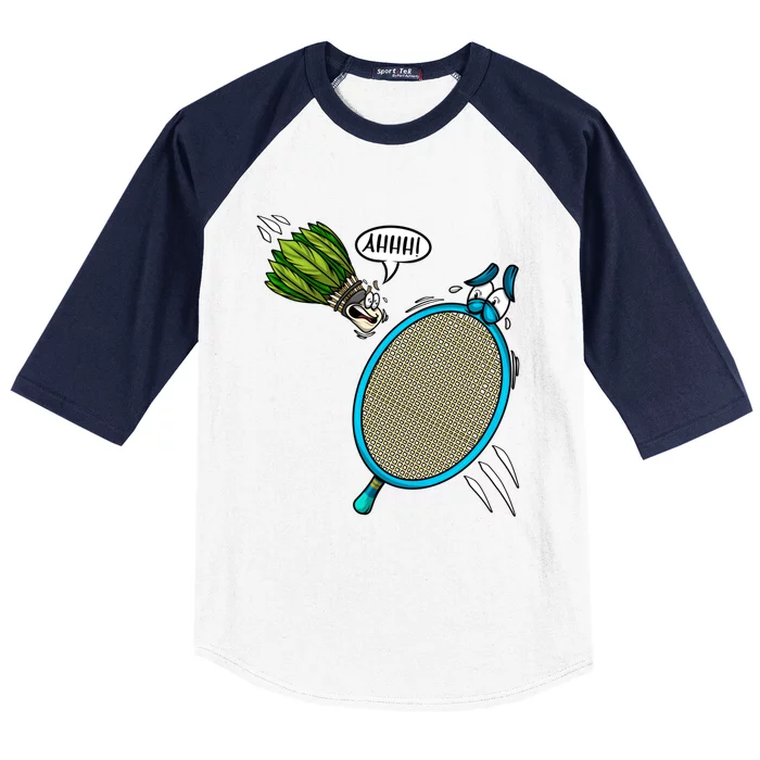 Badminton Player Screaming Shuttlecock Ahhh Badminton Gift Baseball Sleeve Shirt