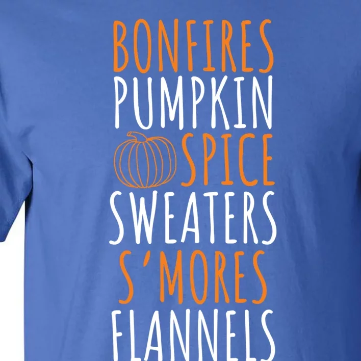 Bonfires Pumpkin Spice Smores Flannels Cute Fall Gift Tall T-Shirt