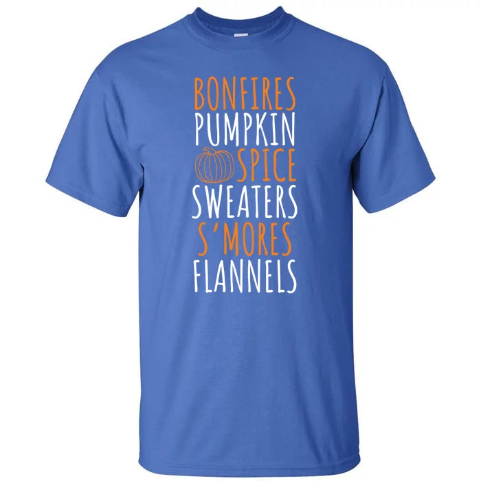 Bonfires Pumpkin Spice Smores Flannels Cute Fall Gift Tall T-Shirt