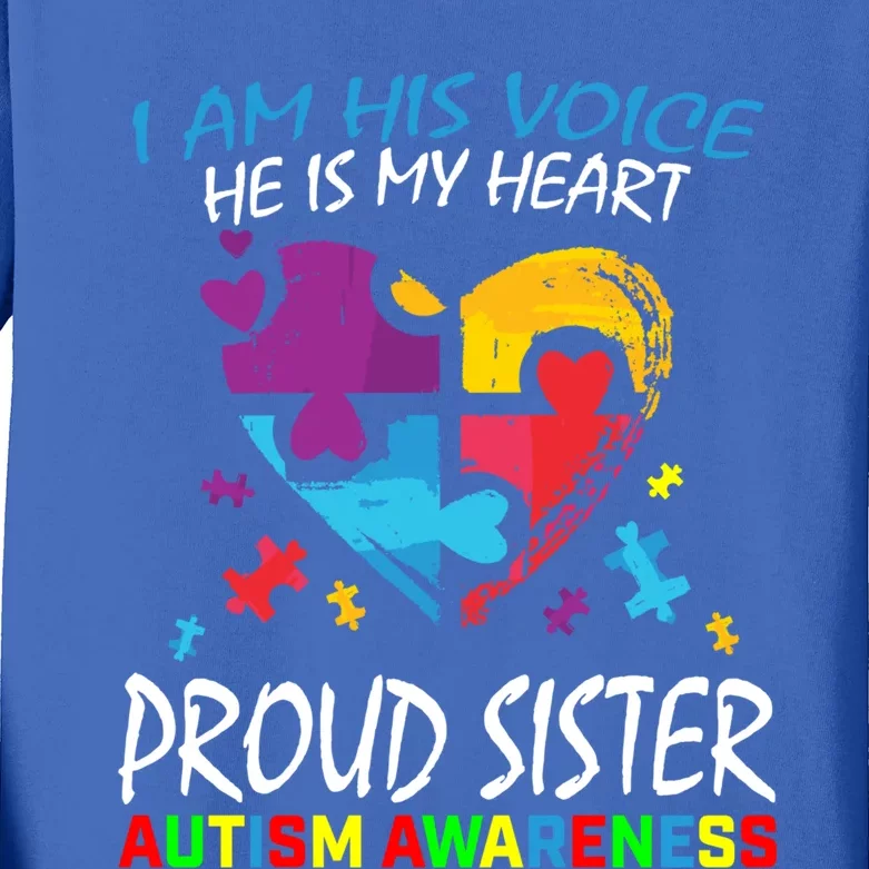 Blue Proud Sister Autism Awareness Brother Cute Gift Kids Long Sleeve Shirt