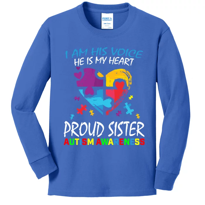 Blue Proud Sister Autism Awareness Brother Cute Gift Kids Long Sleeve Shirt