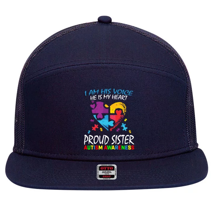 Blue Proud Sister Autism Awareness Brother Cute Gift 7 Panel Mesh Trucker Snapback Hat