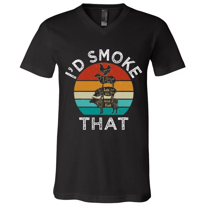 Bbq Party Smoker Chef Dad Gift I’D Smoke That V-Neck T-Shirt