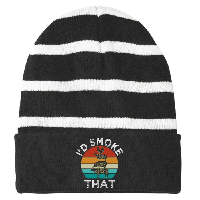 Bbq Party Smoker Chef Dad Gift I’D Smoke That Striped Beanie with Solid Band