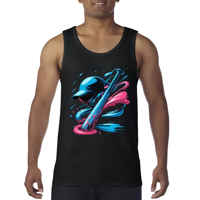 Baseball Player Sport Sprinkles Drip Baseball Bat Tank Top