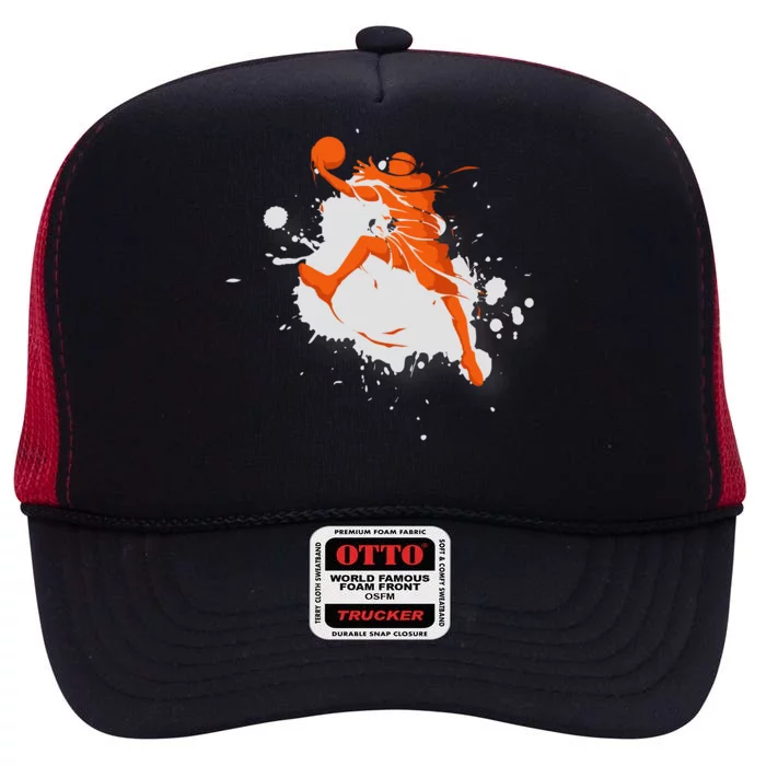 Basketball Player Slam Dunk Splash High Crown Mesh Trucker Hat