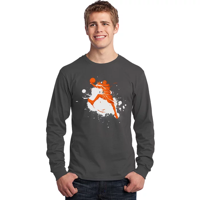 Basketball Player Slam Dunk Splash Long Sleeve Shirt