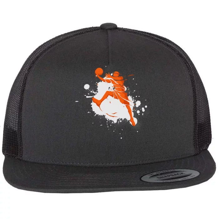 Basketball Player Slam Dunk Splash Flat Bill Trucker Hat