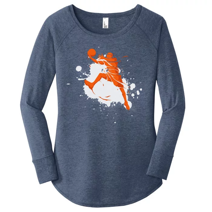 Basketball Player Slam Dunk Splash Women's Perfect Tri Tunic Long Sleeve Shirt