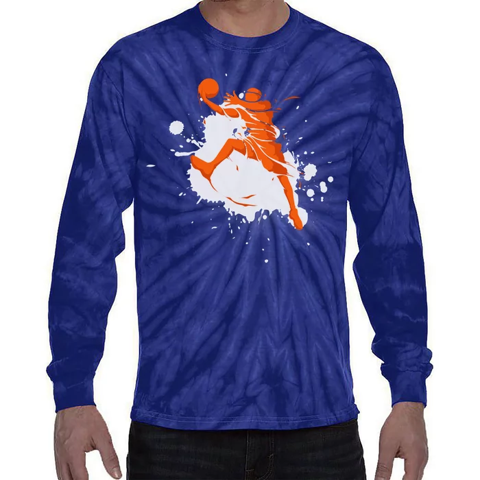 Basketball Player Slam Dunk Splash Tie-Dye Long Sleeve Shirt