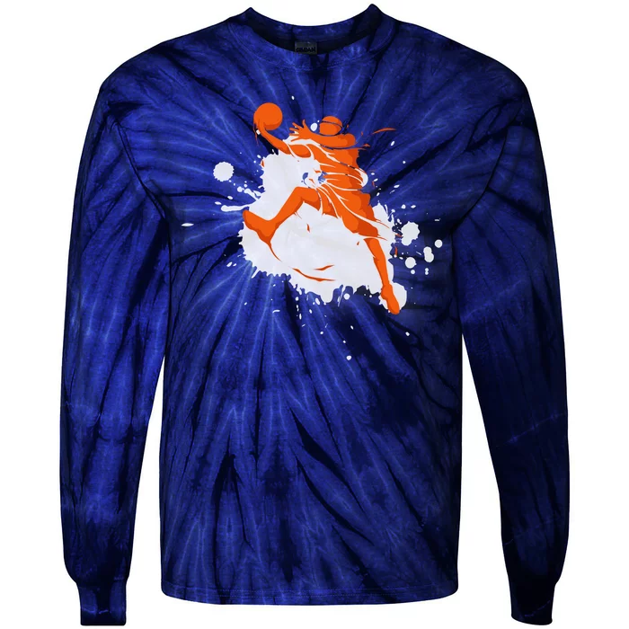 Basketball Player Slam Dunk Splash Tie-Dye Long Sleeve Shirt