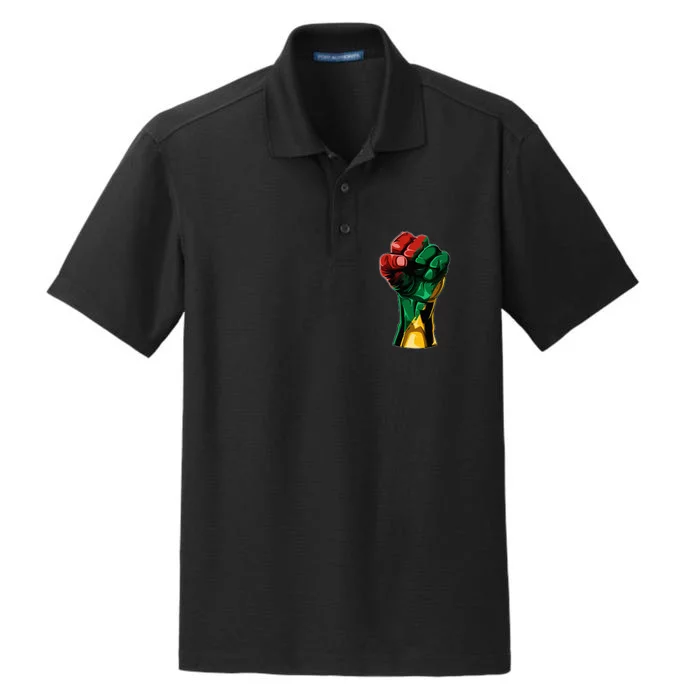 Black Power Sign With Flag Color Copy Dry Zone Grid Performance Polo