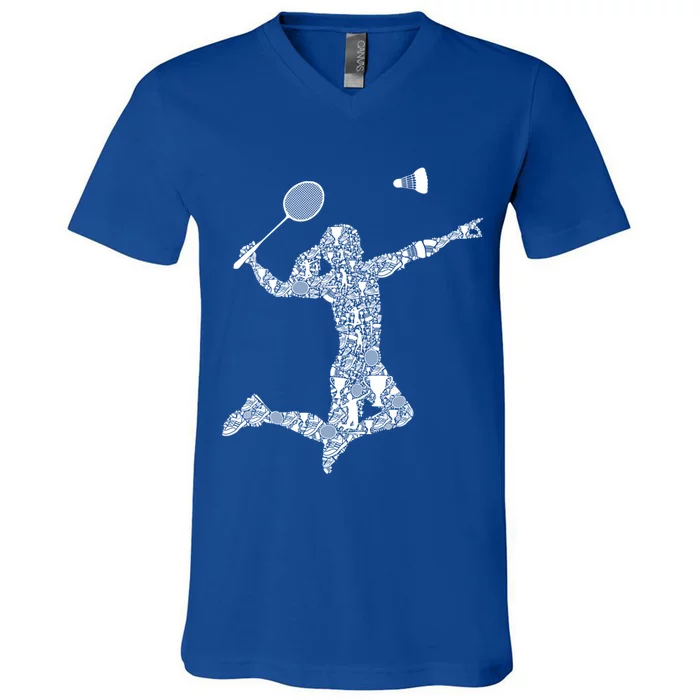 Badminton Player Shuttlecock Gift V-Neck T-Shirt