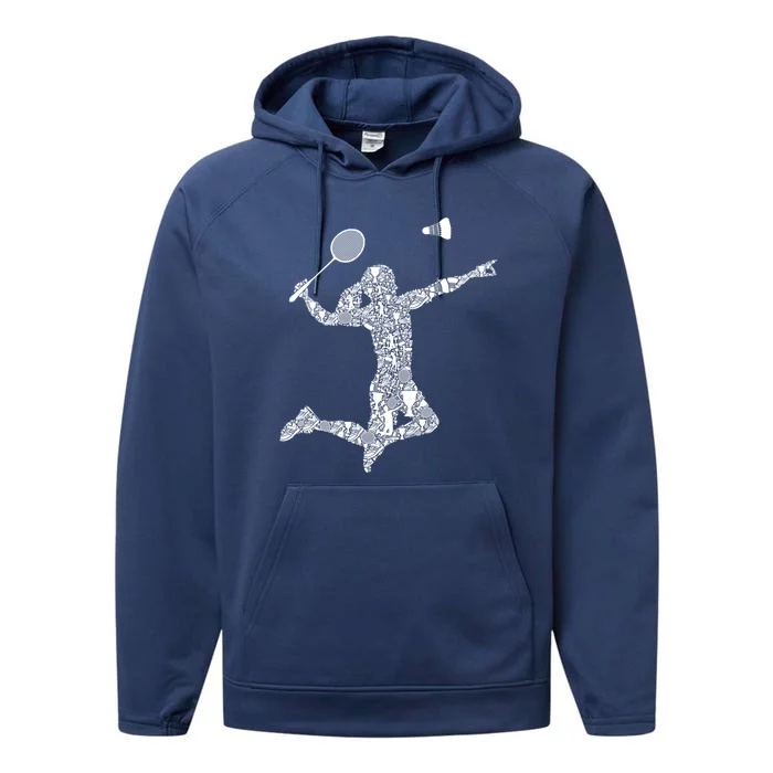 Badminton Player Shuttlecock Gift Performance Fleece Hoodie