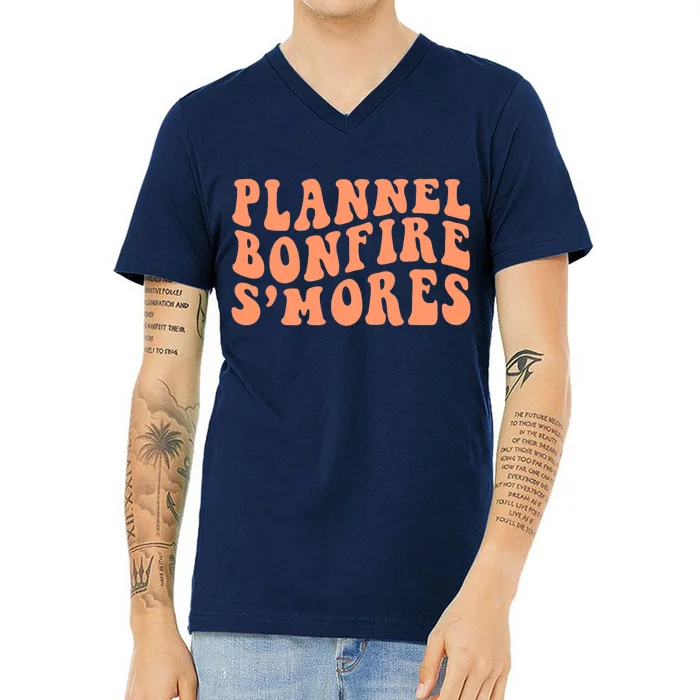 Bonfires Pumpkin Spice s’Mores Flannels Thanksgiving V-Neck T-Shirt