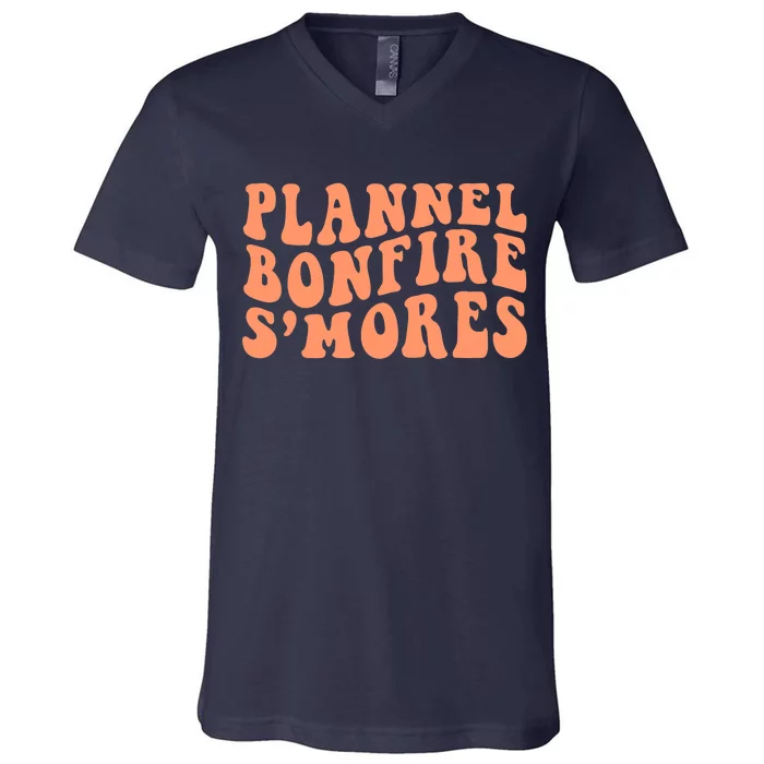 Bonfires Pumpkin Spice s’Mores Flannels Thanksgiving V-Neck T-Shirt