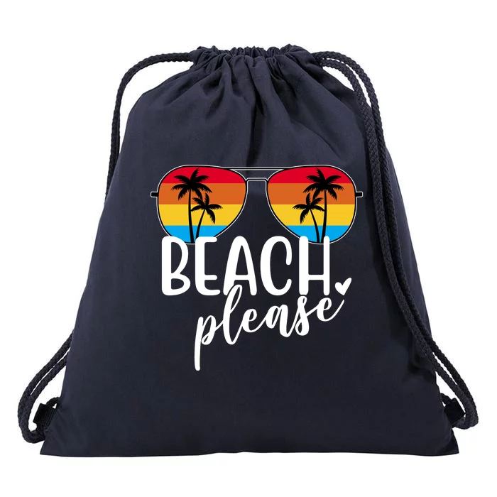 Beach Please Summer Sunset Drawstring Bag