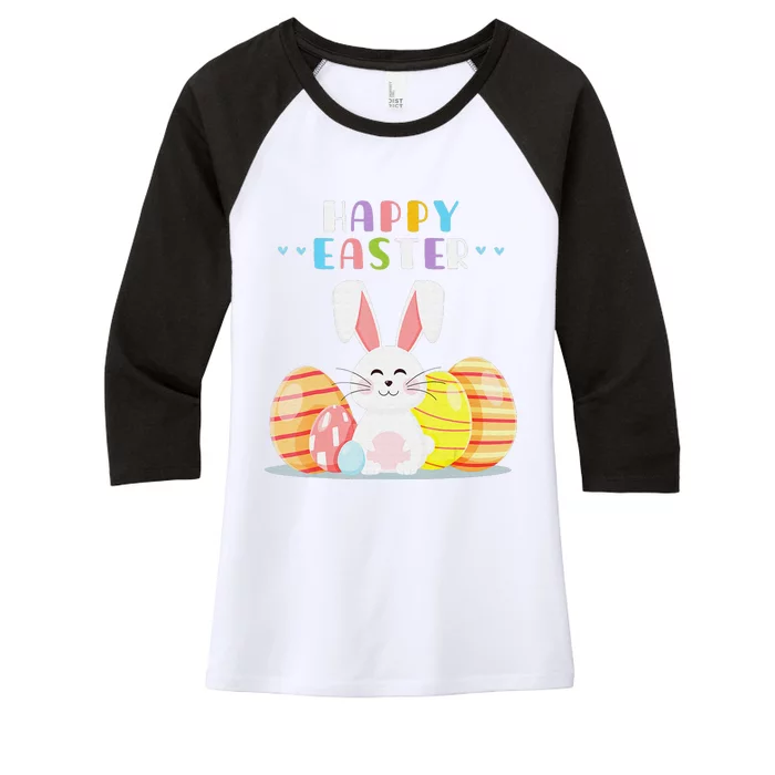 Bunny Pastel Spring Hunt Eggs Rabbit Happy Easter Day Women's Tri-Blend 3/4-Sleeve Raglan Shirt