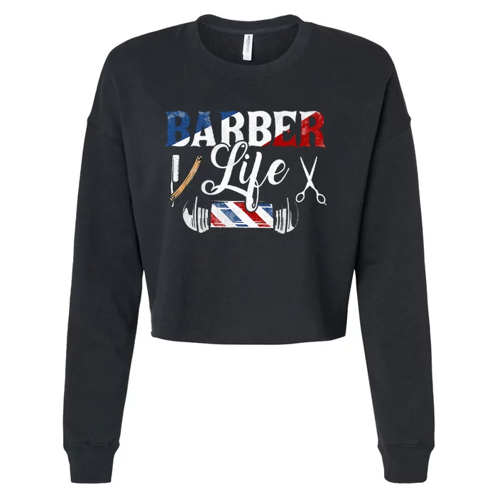 Barberlife Pole Scissors Blade Cropped Pullover Crew