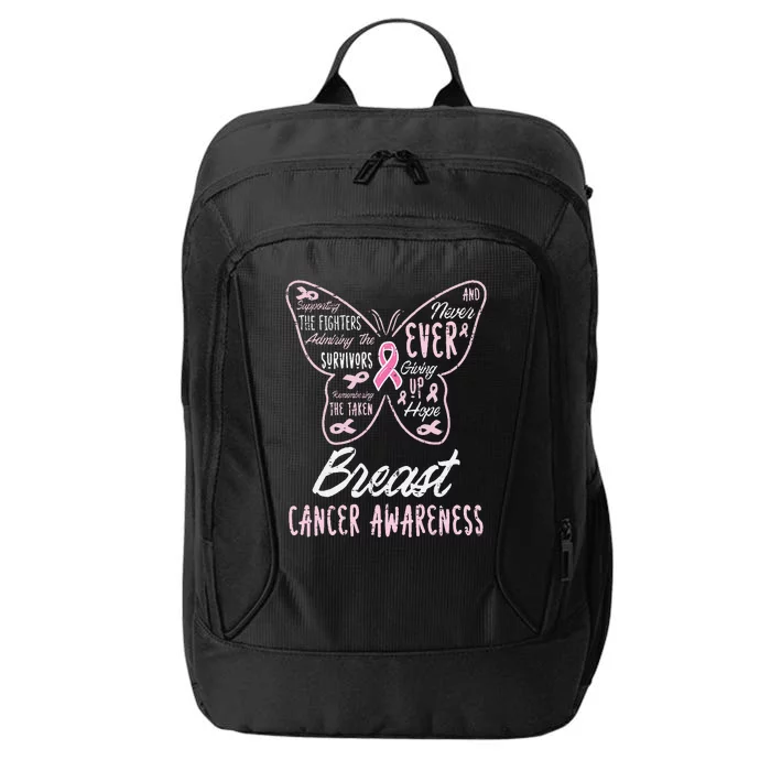 Butterfly Pink Supporting Fighters Breast Cancer Awareness City Backpack