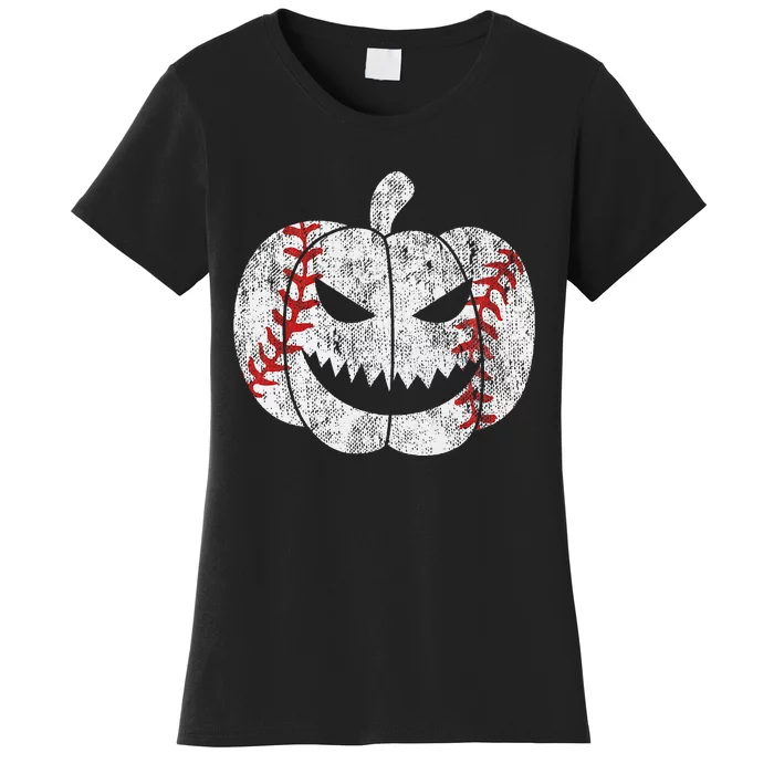 Baseball Player Scary Pumpkin Vintage Costume Halloween Women's T-Shirt