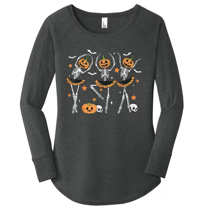 Ballet Pumpkin Skeleton Scary Halloween Women's Perfect Tri Tunic Long Sleeve Shirt