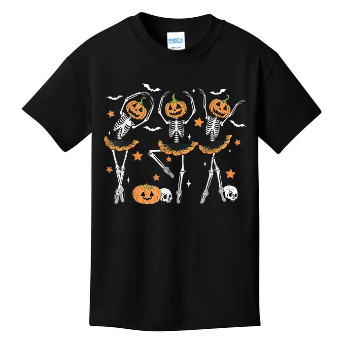 Ballet Pumpkin Skeleton Scary Halloween Kids T-Shirt