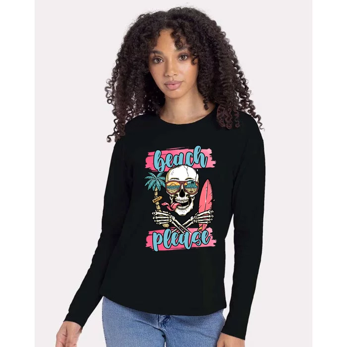 Beach Please Skeleton Vacation Funny Womens Cotton Relaxed Long Sleeve T-Shirt