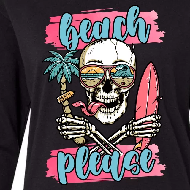 Beach Please Skeleton Vacation Funny Womens Cotton Relaxed Long Sleeve T-Shirt