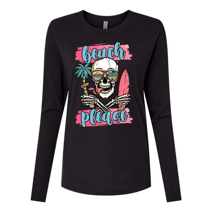 Beach Please Skeleton Vacation Funny Womens Cotton Relaxed Long Sleeve T-Shirt