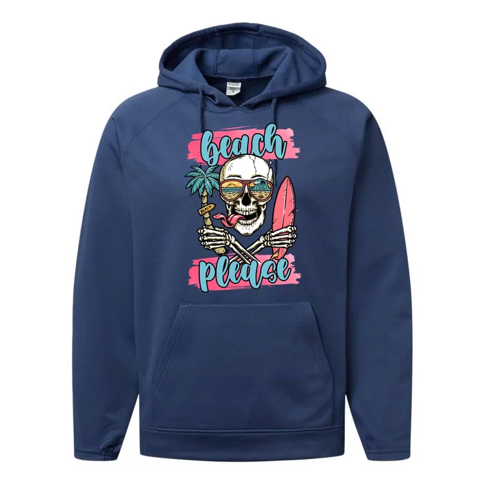 Beach Please Skeleton Vacation Funny Performance Fleece Hoodie