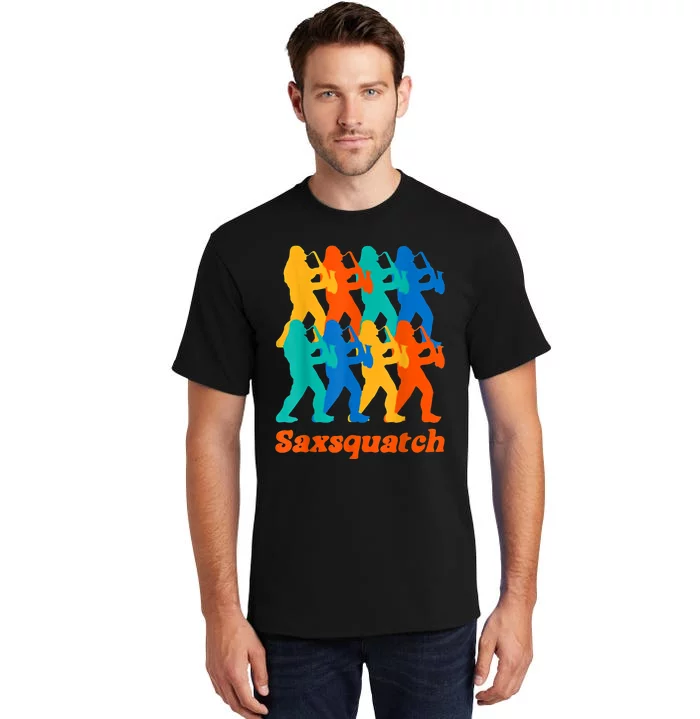 Bigfoot Playing Saxophone Saxsquatch Tall T-Shirt