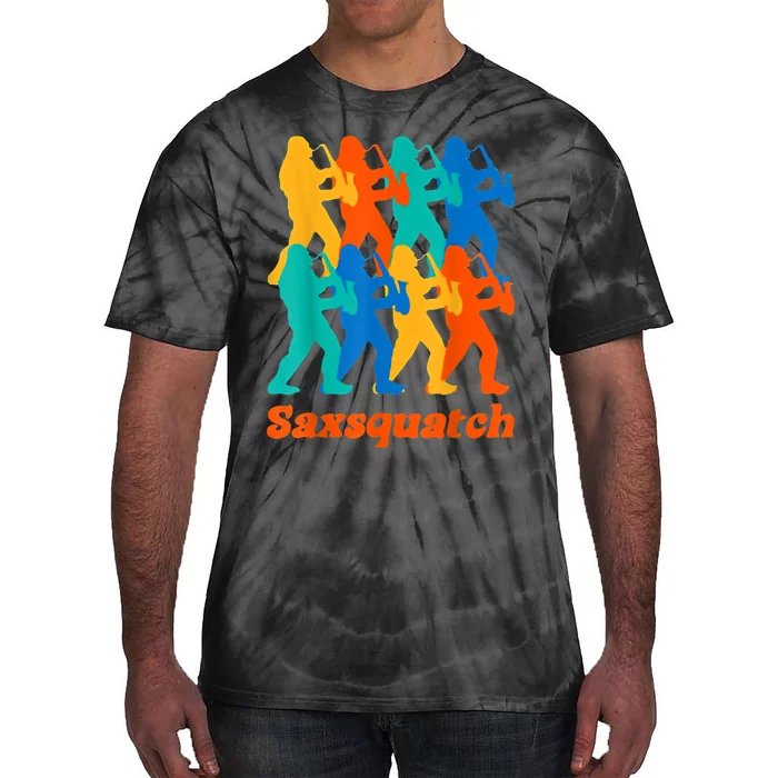 Bigfoot Playing Saxophone Saxsquatch Tie-Dye T-Shirt