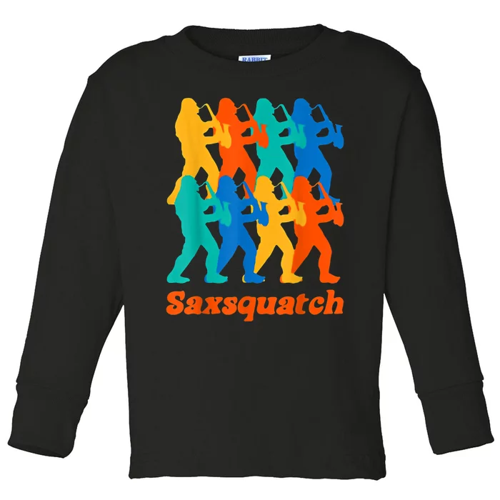 Bigfoot Playing Saxophone Saxsquatch Toddler Long Sleeve Shirt