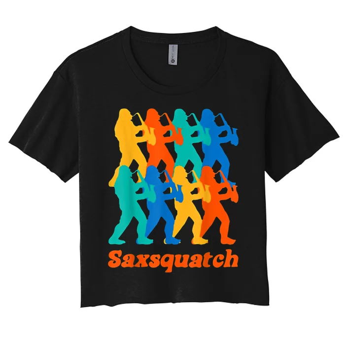 Bigfoot Playing Saxophone Saxsquatch Women's Crop Top Tee