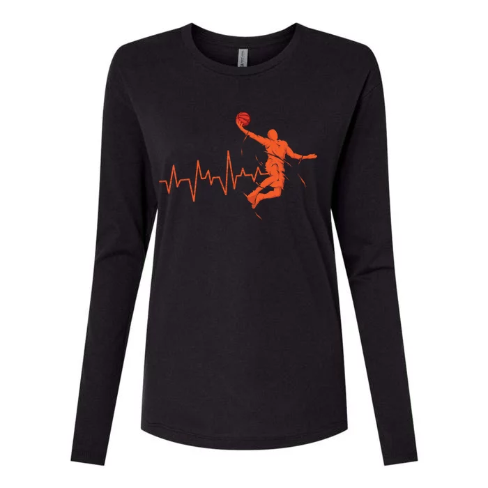 Basketball Player Streetball Sport Game Heartbeat Player Great Gift Womens Cotton Relaxed Long Sleeve T-Shirt