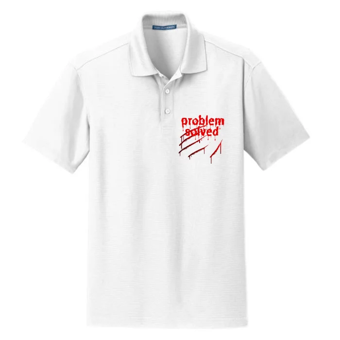 Bloody Problem Solved Halloween Scary Horror Print Effect Dry Zone Grid Performance Polo