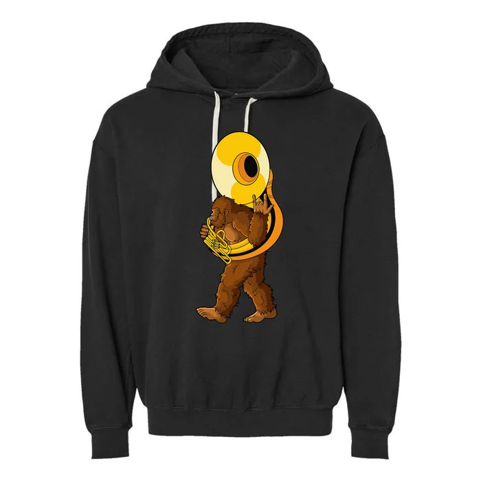 Bigfoot playing sousaphone instrument tuba Garment-Dyed Fleece Hoodie