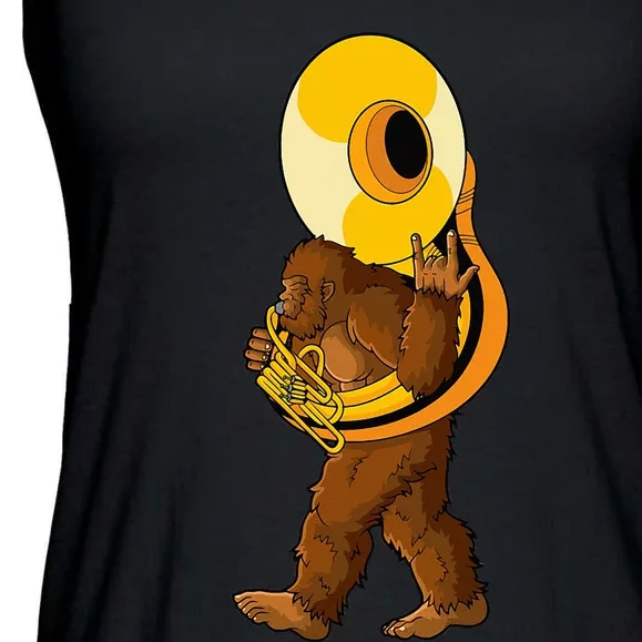 Bigfoot Playing Sousaphone Instrument Tuba Ladies Essential Flowy Tank