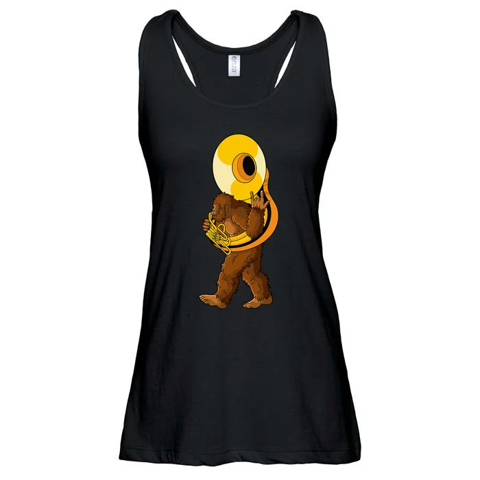 Bigfoot Playing Sousaphone Instrument Tuba Ladies Essential Flowy Tank