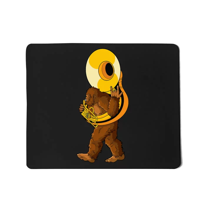 Bigfoot Playing Sousaphone Instrument Tuba Mousepad