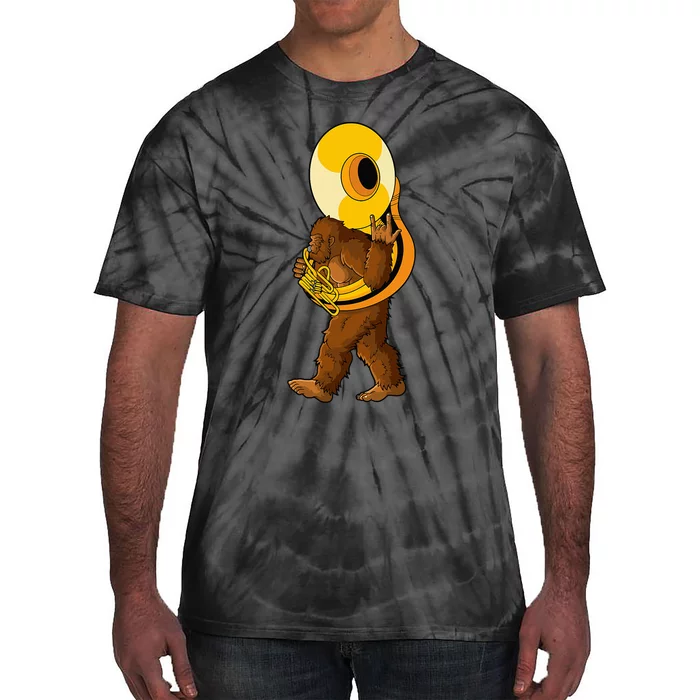 Bigfoot Playing Sousaphone Instrument Tuba Tie-Dye T-Shirt