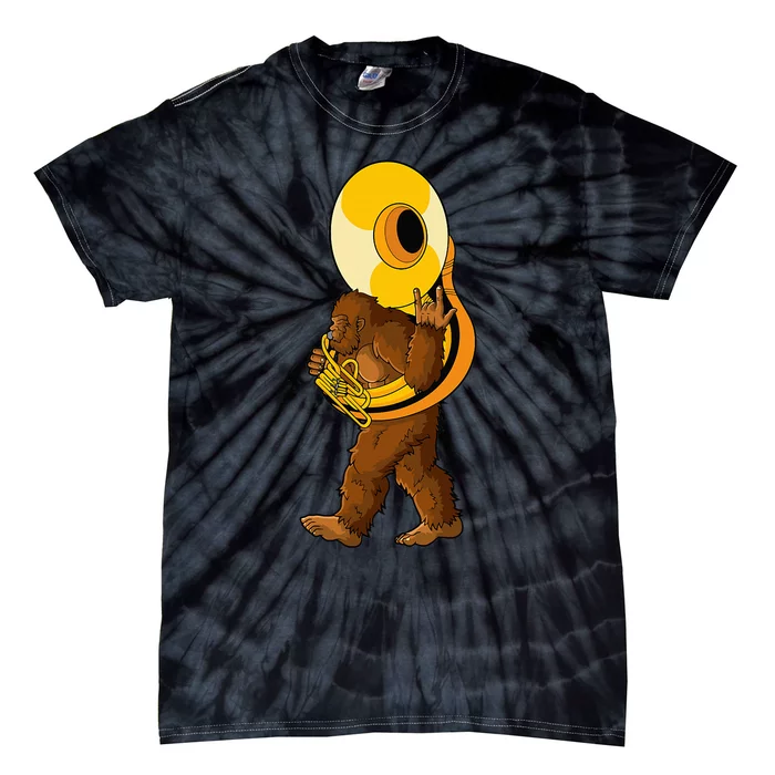 Bigfoot Playing Sousaphone Instrument Tuba Tie-Dye T-Shirt