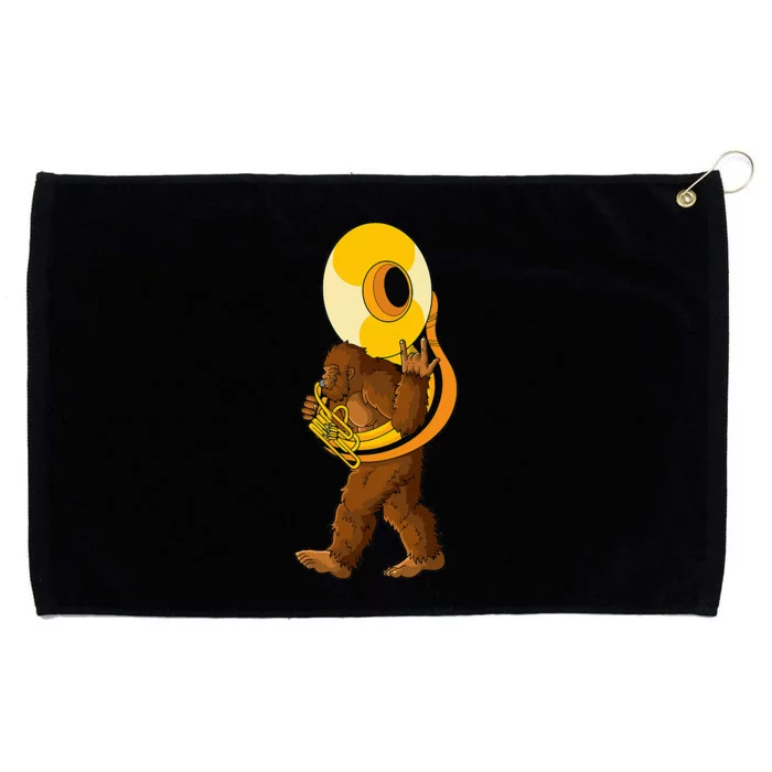 Bigfoot Playing Sousaphone Instrument Tuba Grommeted Golf Towel